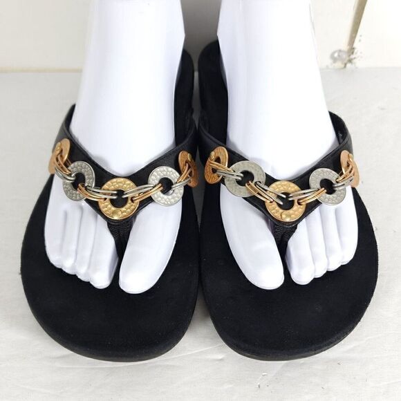 Vionic Women's Ola US 9 Black Embellished Orthaheel Flat Thong Sandals - Picture 5 of 14